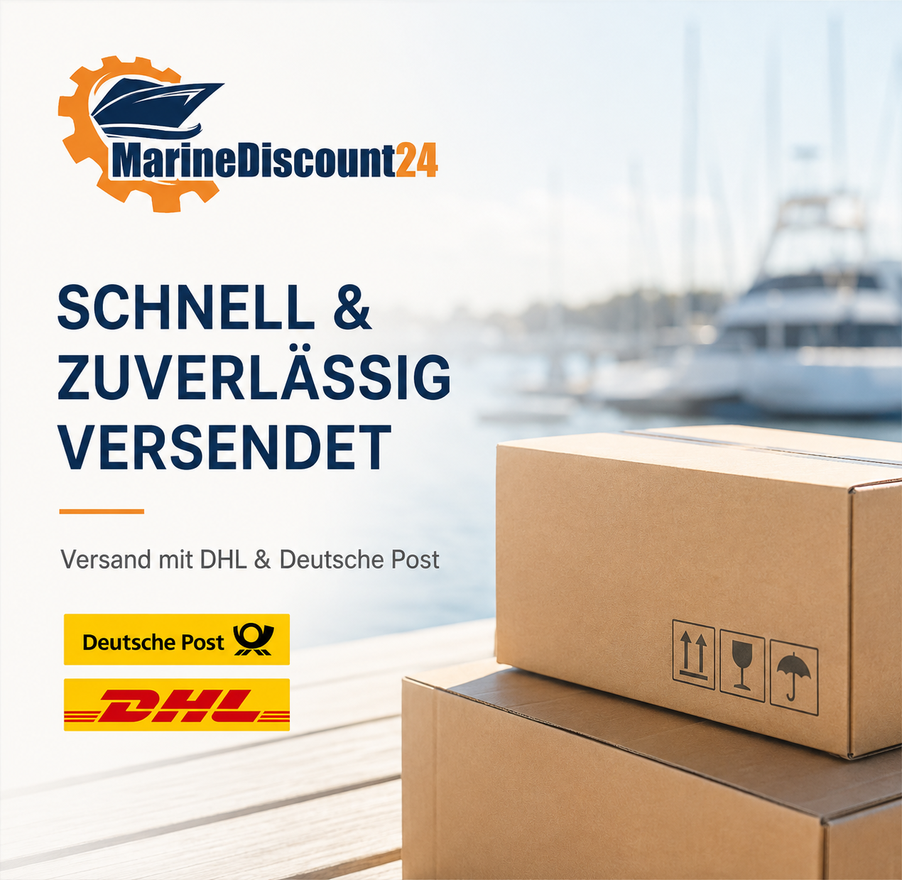 Versand von Bootsmotor-Ersatzteilen mit DHL und Deutsche Post bei Marine-Discount24