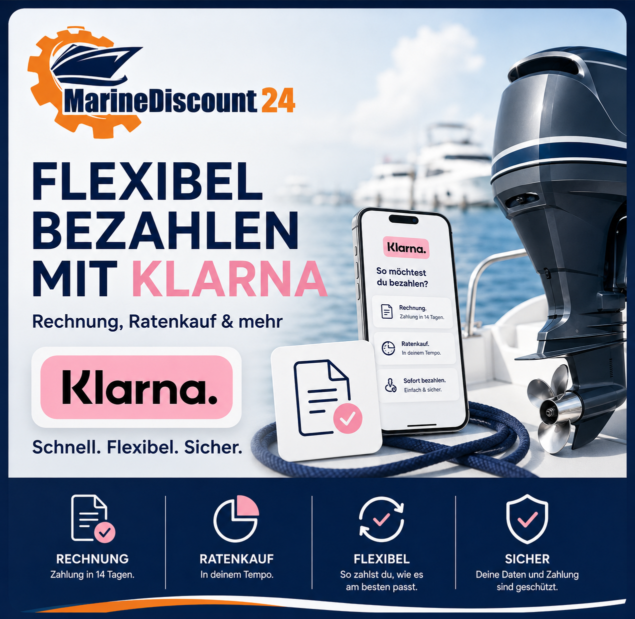 Flexibel mit Klarna bei Marine-Discount24 bezahlen – Rechnung, Ratenkauf und weitere Zahlungsoptionen