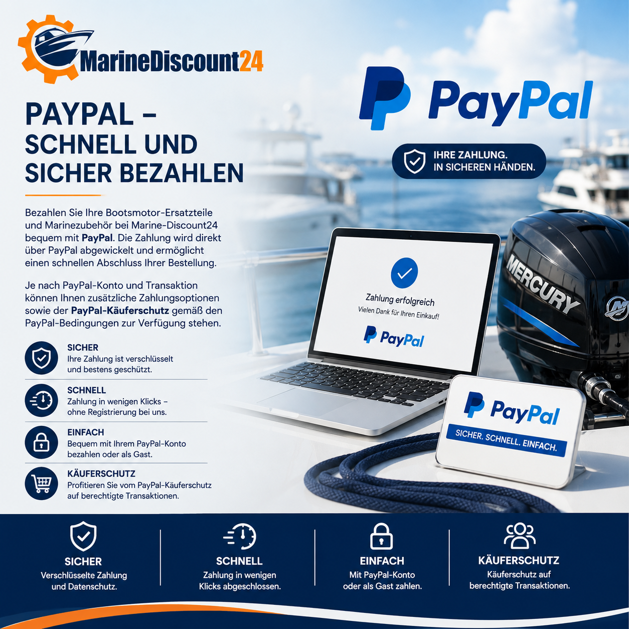 Sicher und schnell mit PayPal bei Marine-Discount24 bezahlen