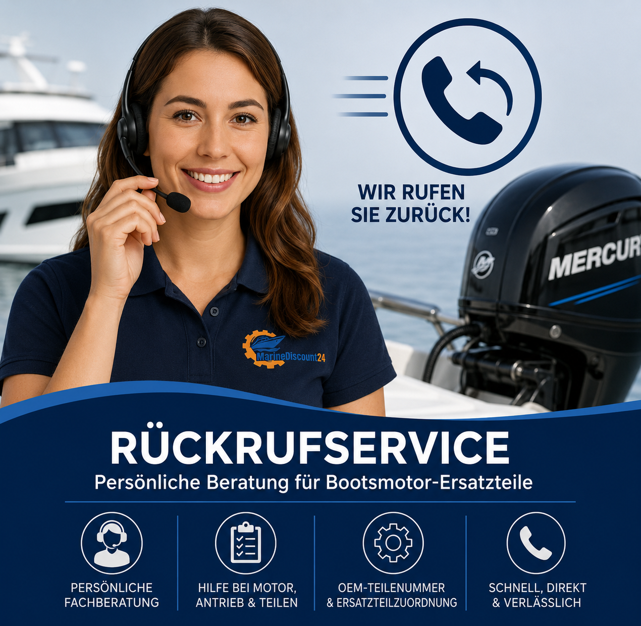 Rückrufservice und persönliche Fachberatung für Bootsmotor-Ersatzteile bei Marine-Discount24