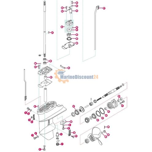 Exploded view van onderwateronderdeel F6A/M - F8C/M/F - F9.9F/J 4-takt